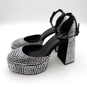 Larroudé Ari Crystal Pump Ankle Straps Women's Black Suede Size US10 EU40.5